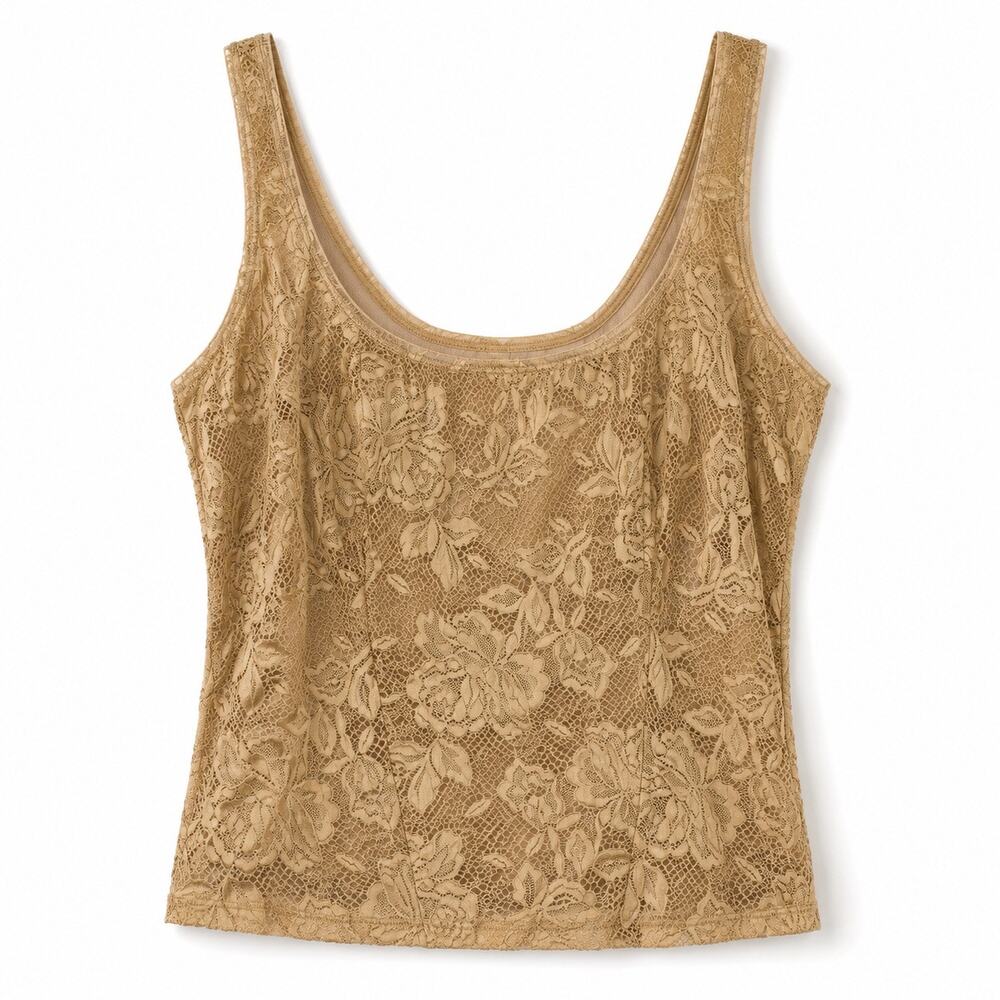 Victoria’s Secret Nude Lace Floral Tank Top Y2K Coquette Sheer Cami Size Medium